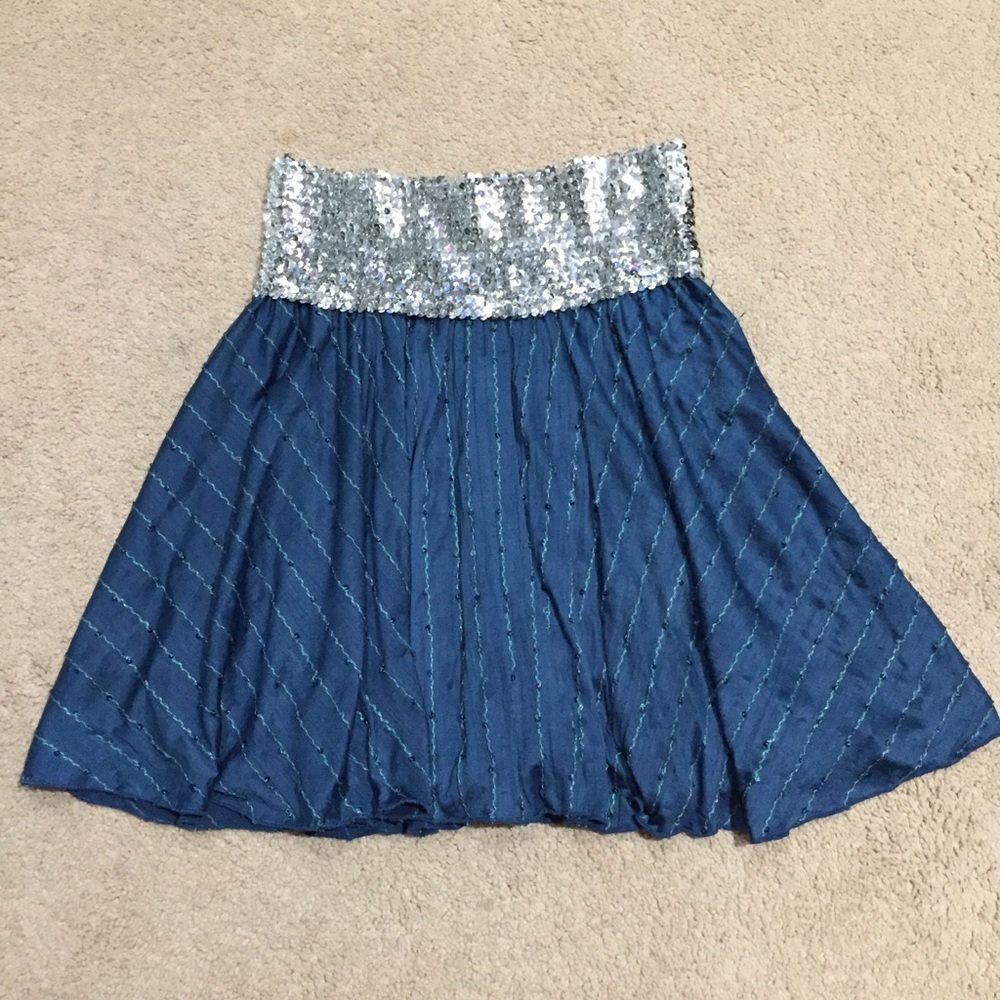 MKM Designs Skirt Size Medium Teal Silver Sequin